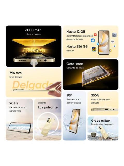 CELULAR REALME NOTE 70 4GB 128GB SMARTPHONE OCTA-CORE CHIPSE BATERIA 6000 MAH CON CARGADOR AMEICICANO 6.74  PANTALLA VERSION MEXICO NUEVO ORIGINAL SELLADO DE FABRICA GARANTIA DORADO