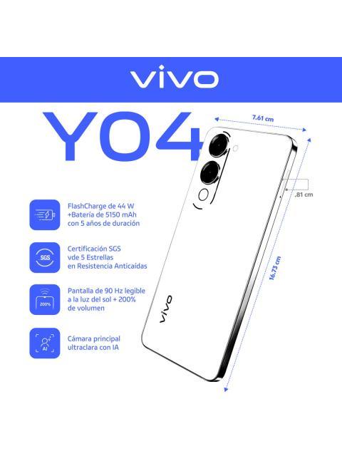 CELULAR VIVO Y04 NEGRO 256GB + 4GB RAM | BATERIA 5150 MAH | PANTALLA 6.74 90HZ | CAMARA 13MP | IP64 RESISTENTE | ANDROID 14
