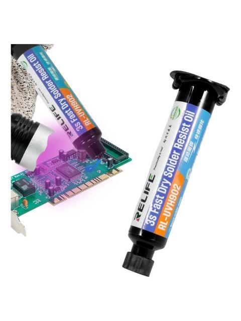 MASCARA ANTISOLDANTE UV COLOR AZUL  COMPATIBLE CON LUZ ULTRAVIOLETA PARA REPARAR PLACAS PCB AISLANTE PRECISA Y SEGURA IDEAL PARA TECNICOS EN ELECTRONICA Y REPARACIONES FINAS